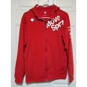 Descente Jacket Size Large Red Moce‎ Sports Insulated Hooded Coat Full Zip